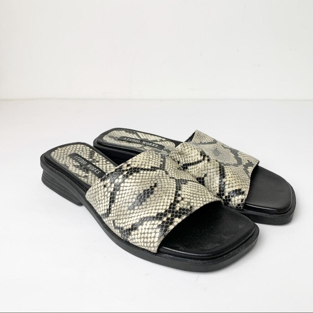 Studio Works Slide On Sandals Python Print Sz 5.5 - image 1